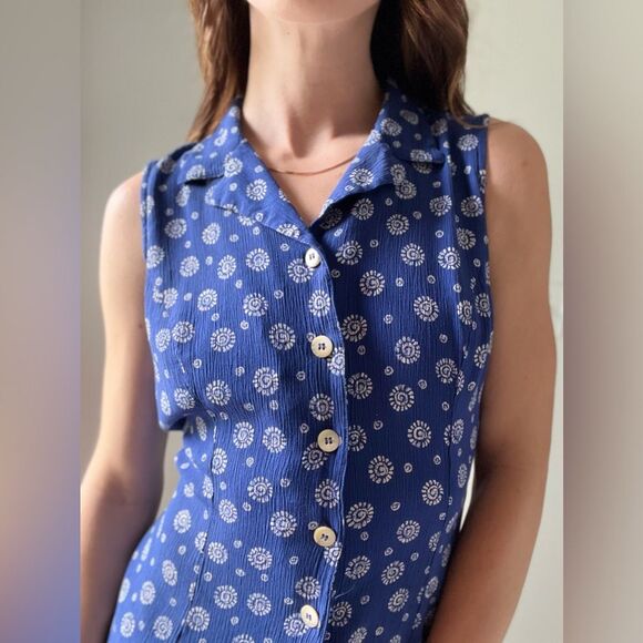 Vintage LIZSPORT Blue 90s Swirl Sun Print Romper - Picture 8 of 13